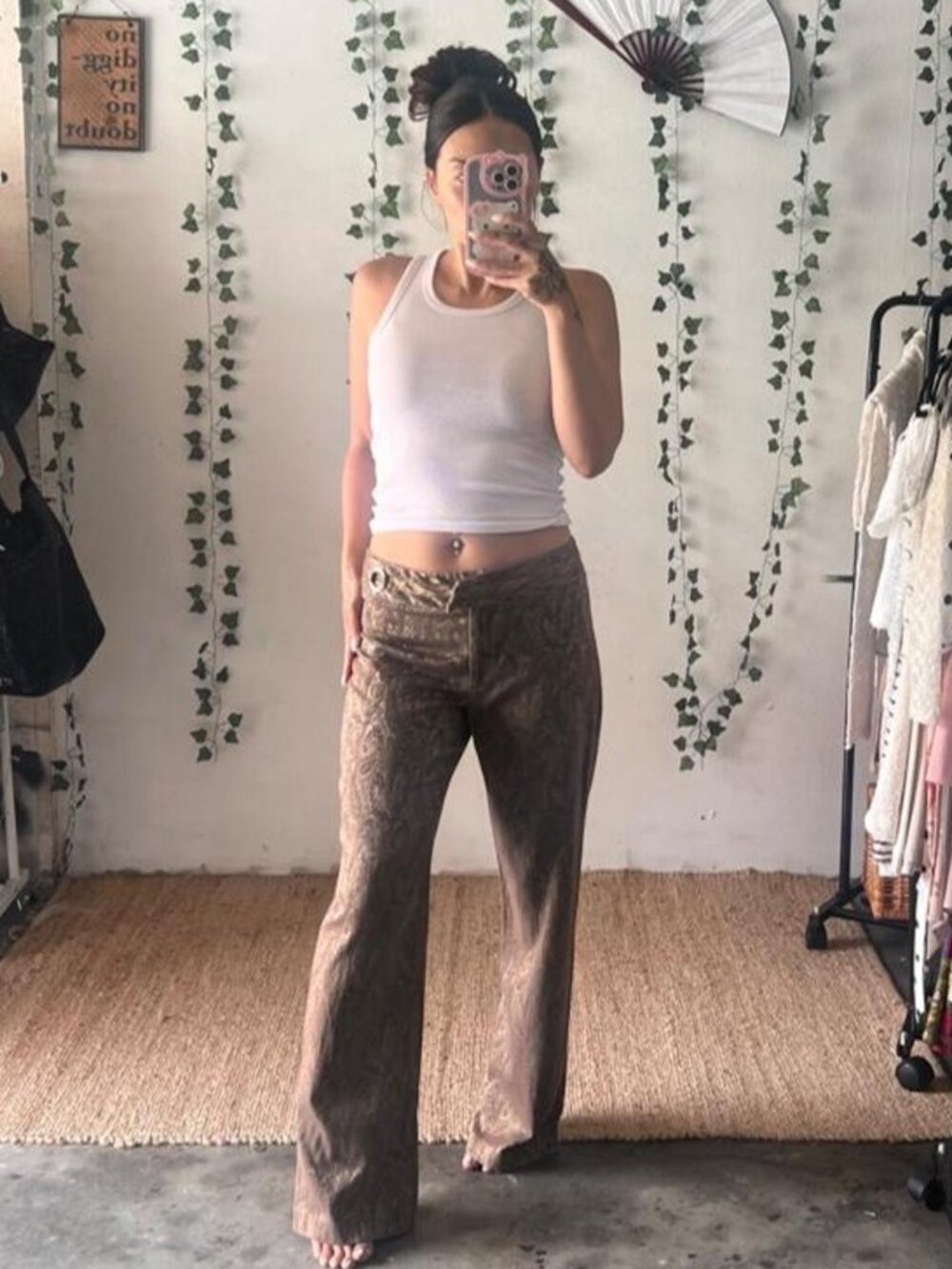 Vintage Y2K Evan Picone brown metallic paisley print straight leg pants size 6